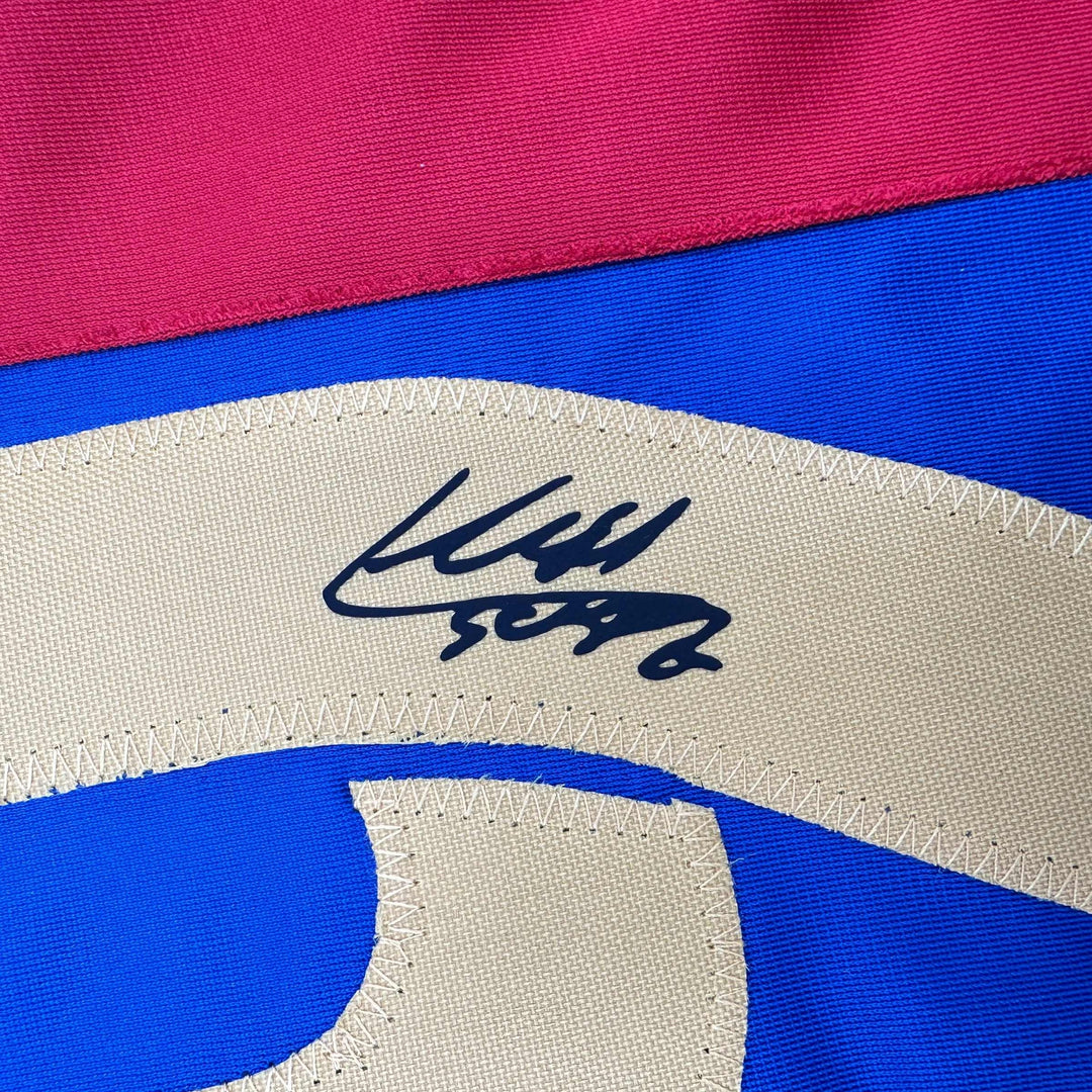 Facsimile Autographed Luis Suarez FC Barcelona Blue/Red Reprint Jersey Men's XL
