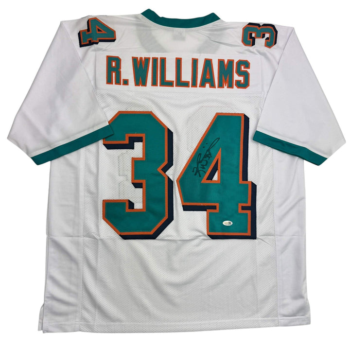 Autographed/Signed RICKY WILLIAMS Miami White Football Jersey JSA COA Auto