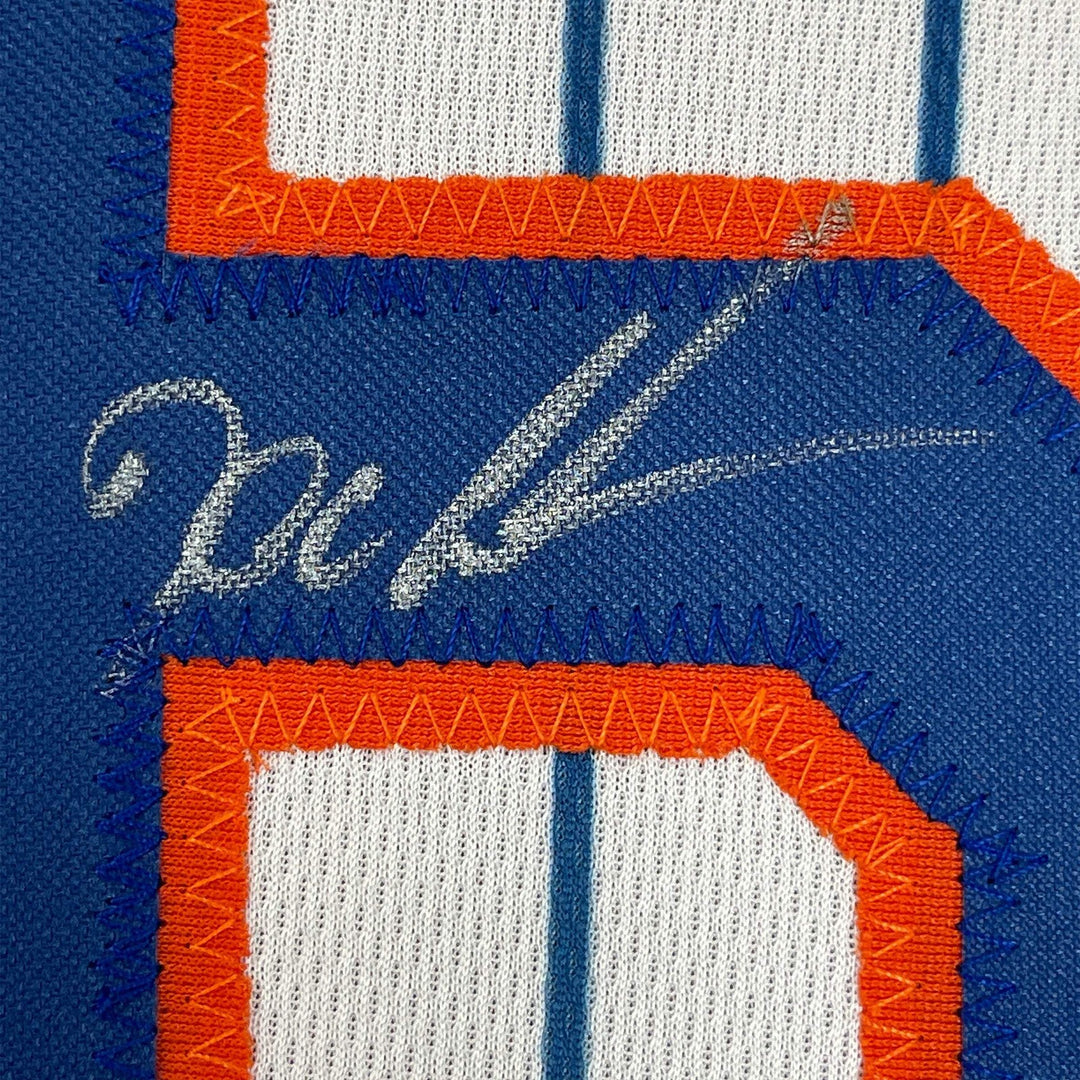 FRAMED Autographed/Signed DWIGHT DOC GOODEN 33x42 NY Pinstripe Jersey PSA COA