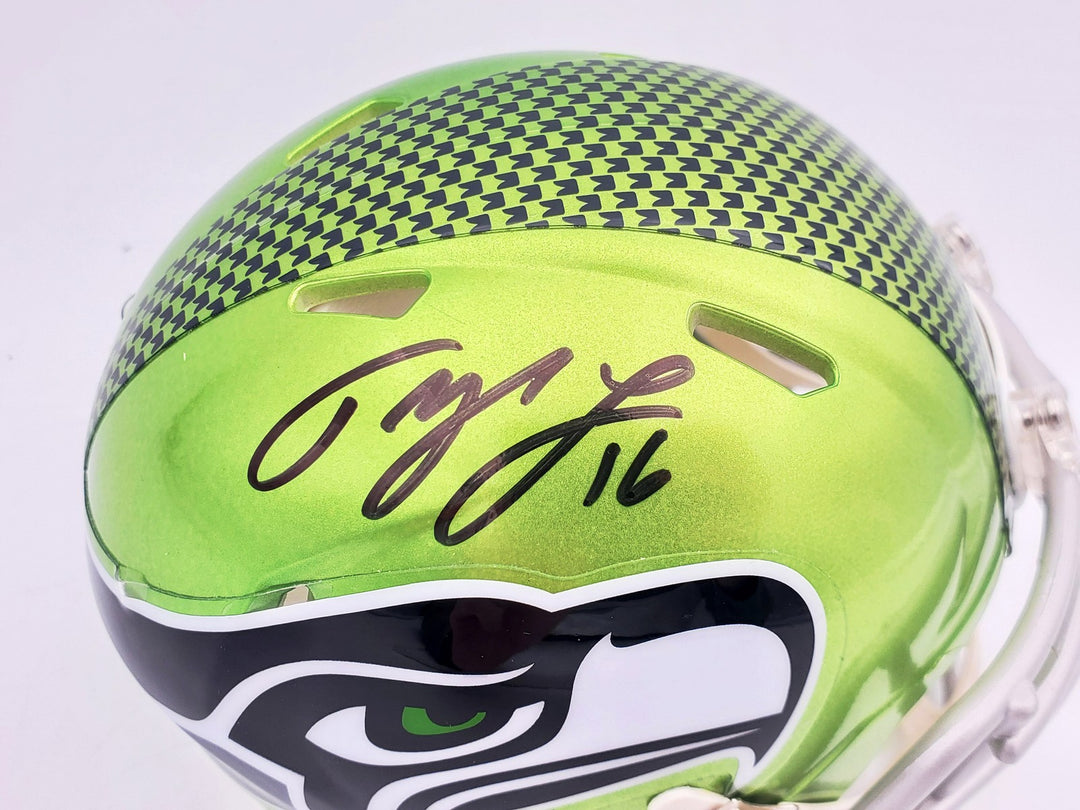 Tyler Lockett Signed Seattle Seahawks Flash Green Speed Mini Helmet MCS Holo