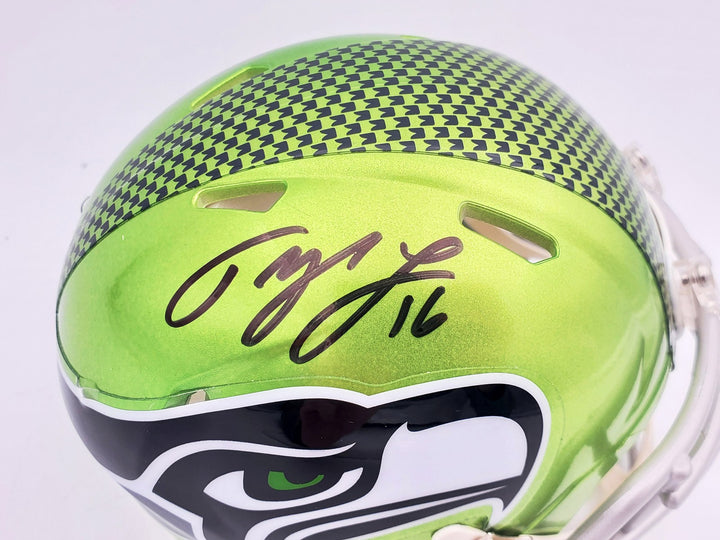 Tyler Lockett Signed Seattle Seahawks Flash Green Speed Mini Helmet MCS Holo