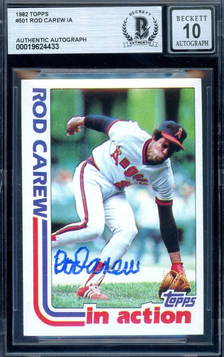 Rod Carew Gem Mint 10 Beckett BAS Signed 1982 Topps In Action Autograph