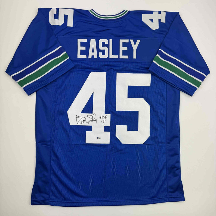 Autographed/Signed Kenny Easley HOF 17 Seattle Blue Football Jersey JSA COA