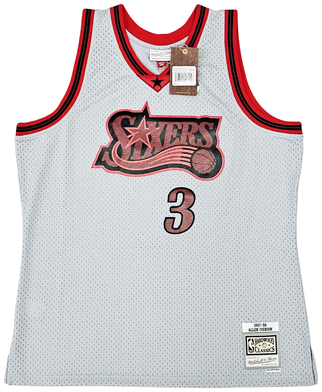 76ers Allen Iverson Auto Grey Auth Mitchell Ness 97 HWC Swingman Jersey XL BAS