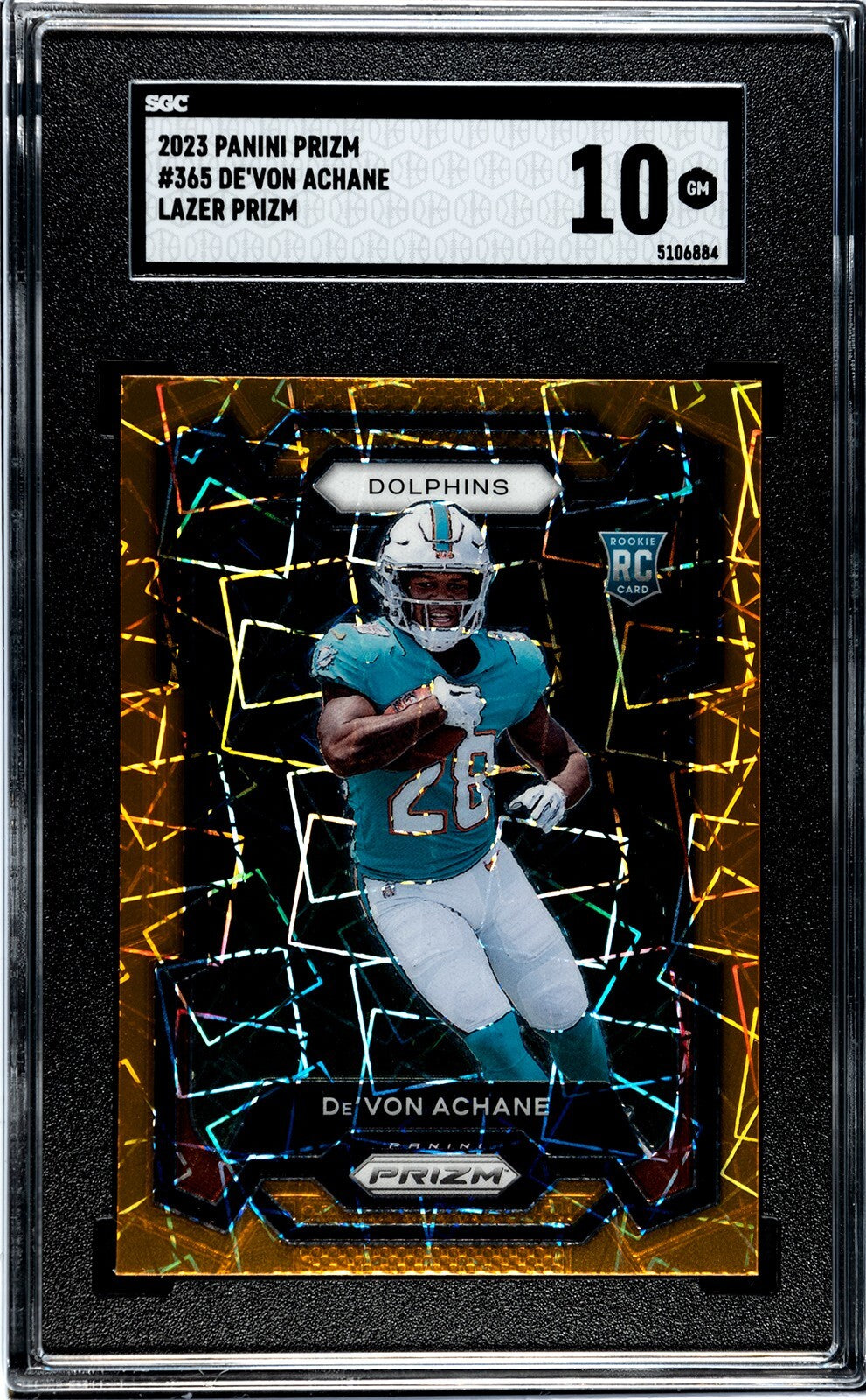 De'Von Achane 2023 Panini Lazer Prizm Rookie Card #365- SGC Graded 10 Gem Mint