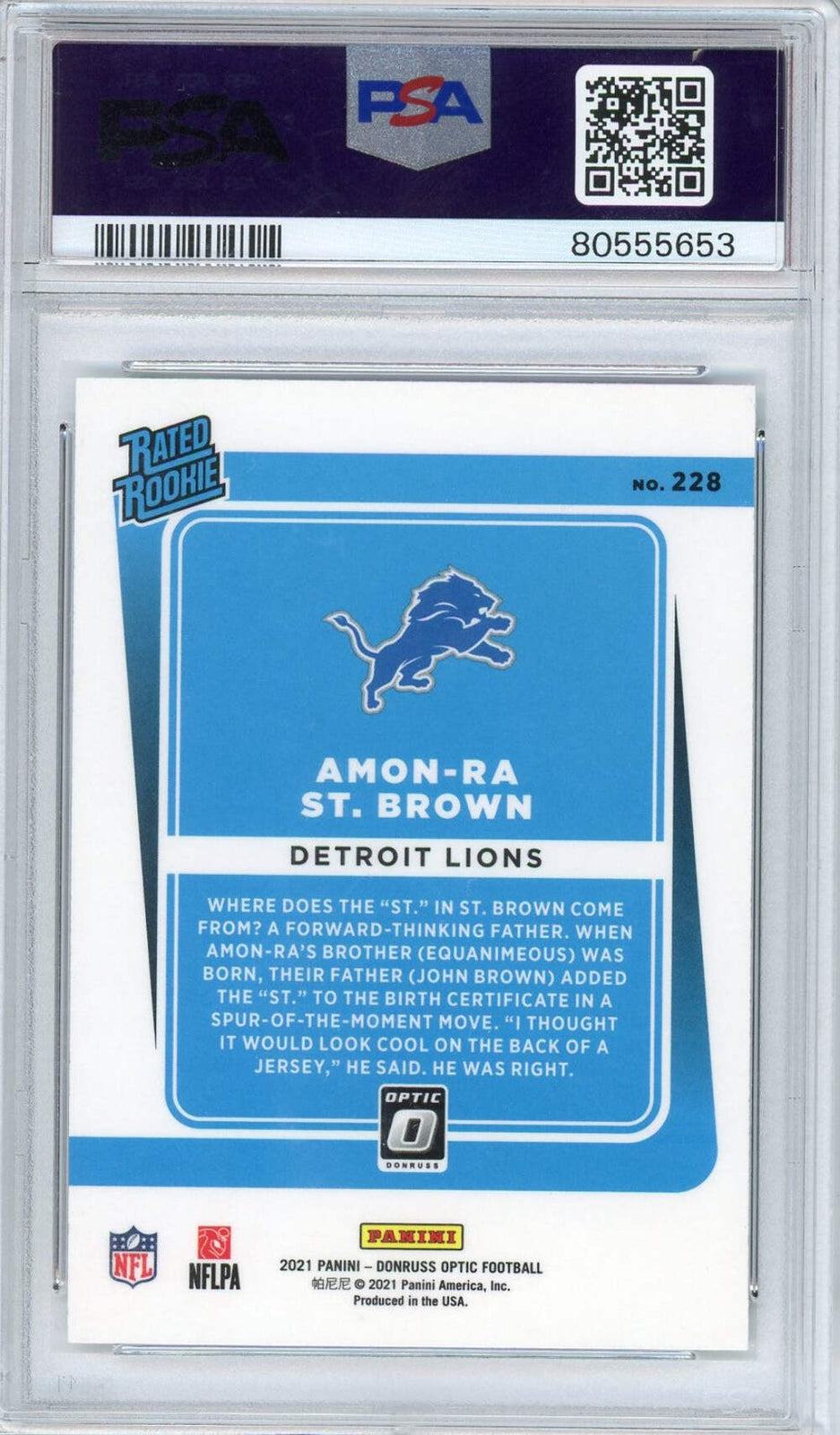 Graded 2021 Donruss Optic Amon-Ra St. Brown #228 Rookie RC Football Card PSA 10