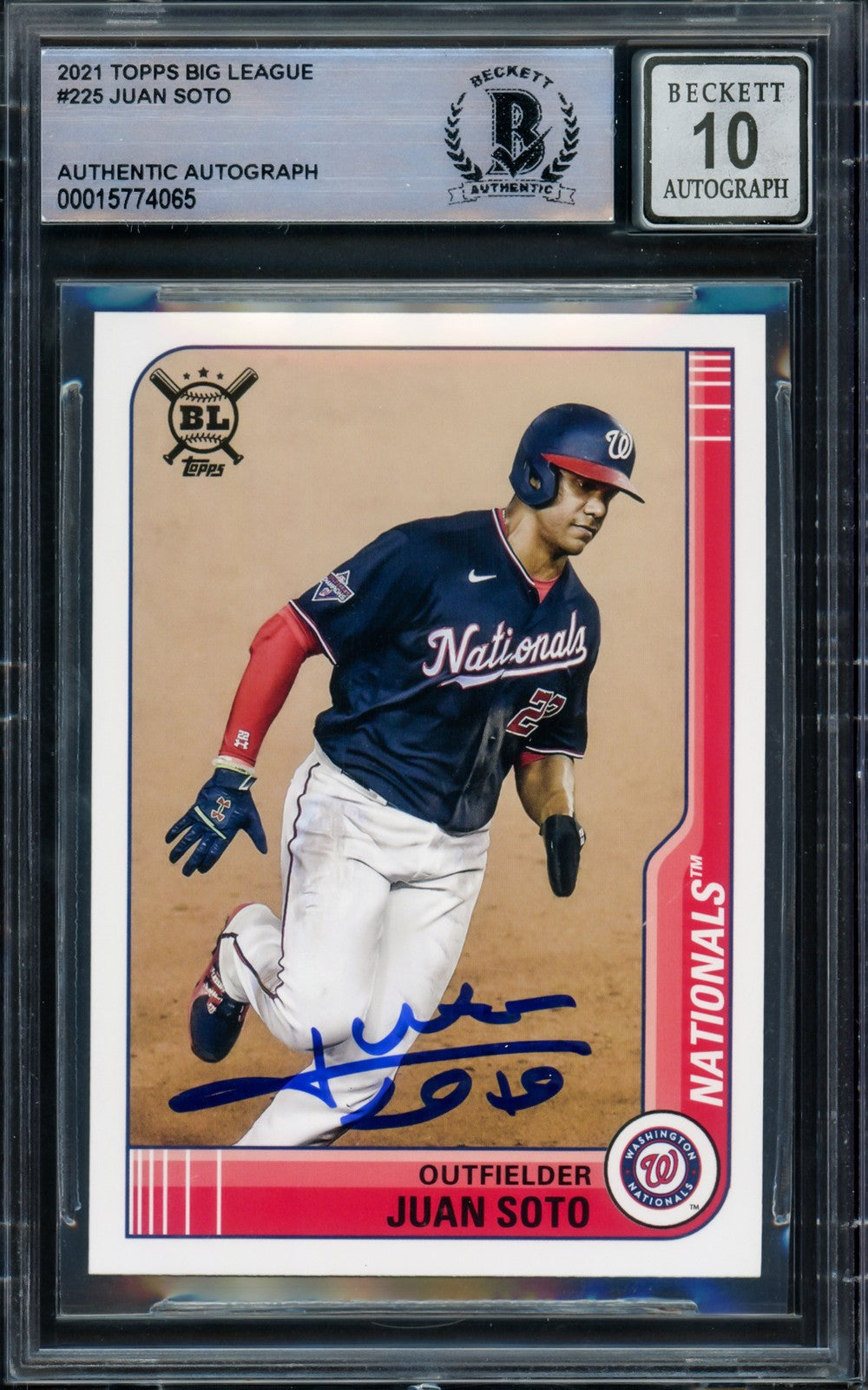 Juan Soto Auto 2021 Topps Big League Card 225 Mets Auto GM 10 Beckett #15774065