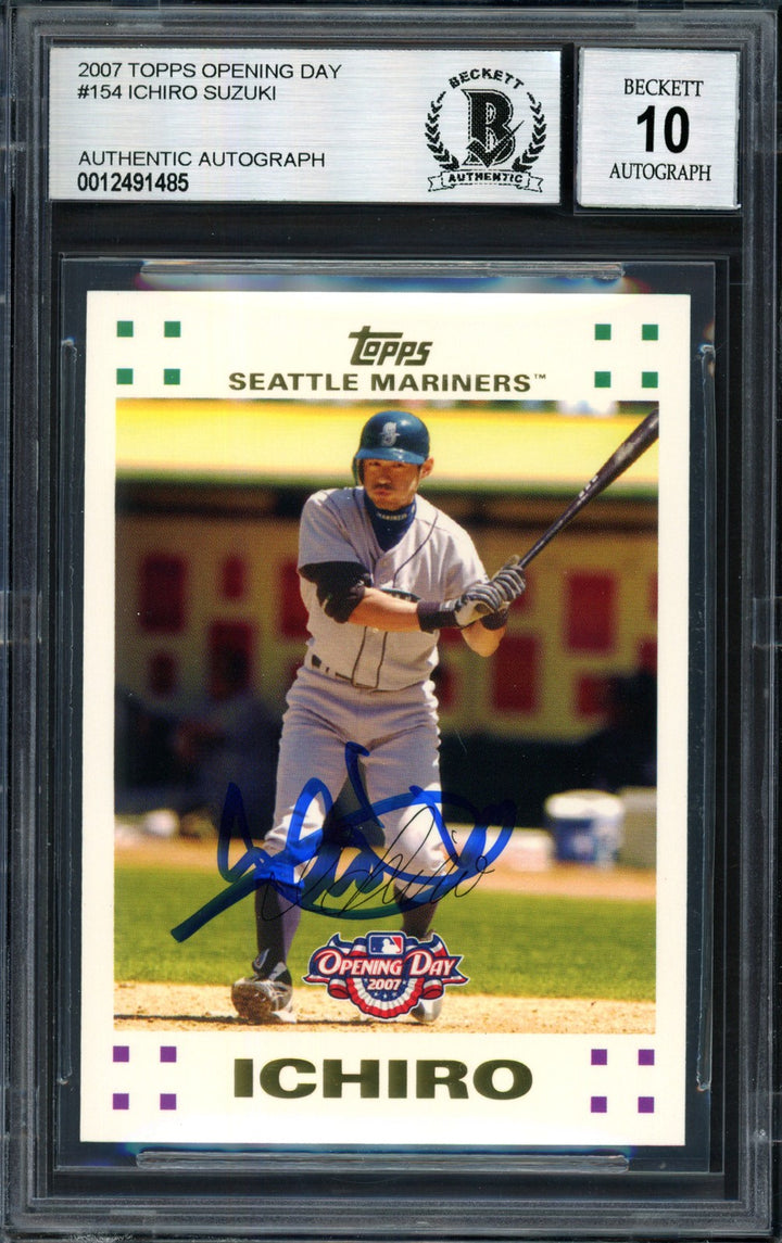 Ichiro Suzuki Signed 2007 Topps Opening Day Card 154 Mariners Auto 10 Beckett