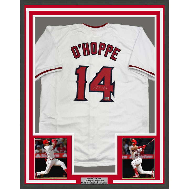 Framed Autographed/Signed Logan O'Hoppe 35x39 Los Angeles White Jersey COA