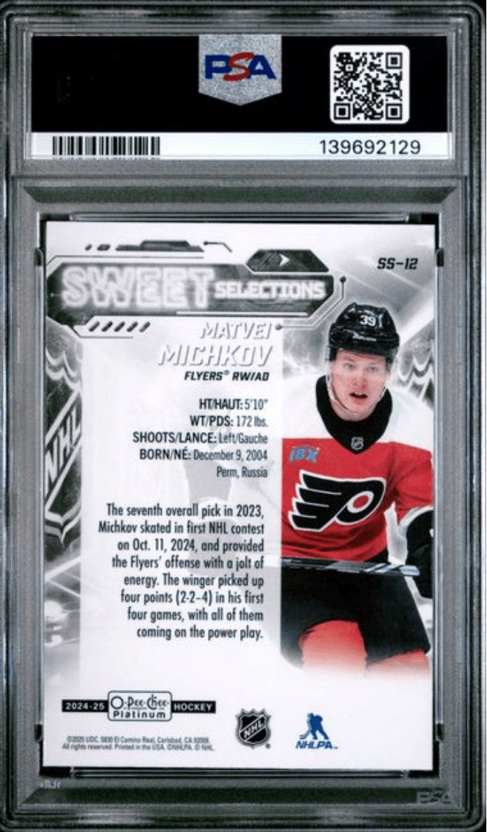 Graded 2024 O-Pee-Chee Platinum Matvei Michkov #SS12 Sweet RC Card PSA 10