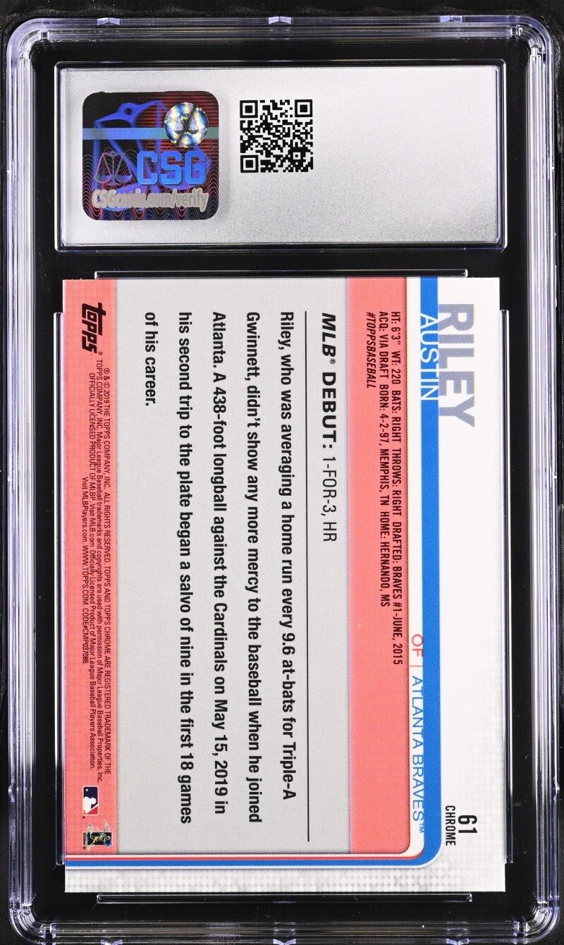 Austin Riley 2019 Topps Chrome Update Rookie Card (RC) #61- CSG Graded 10 Gem MT