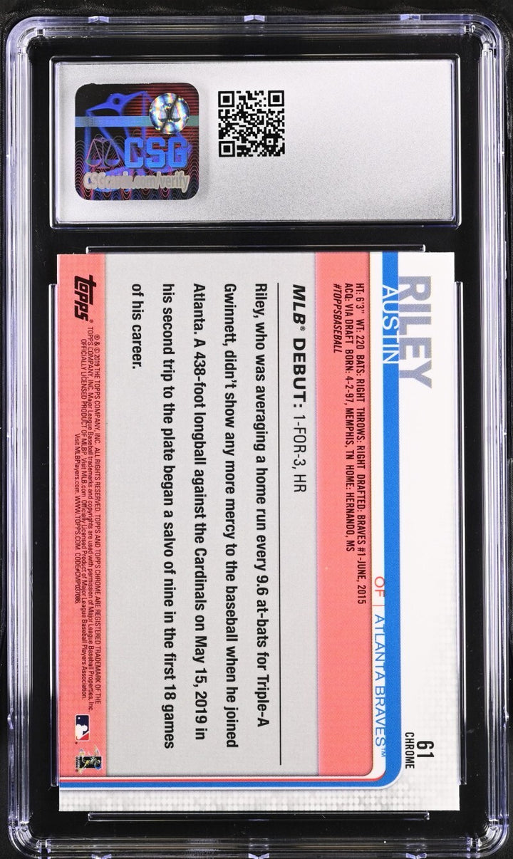 Austin Riley 2019 Topps Chrome Update Rookie Card (RC) #61- CSG Graded 10 Gem MT