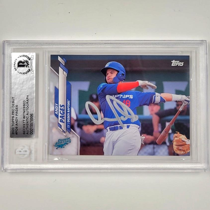 Andy Pages signed 2020 Topps Pro Debut Dodger RC rookie card BAS Beckett witness