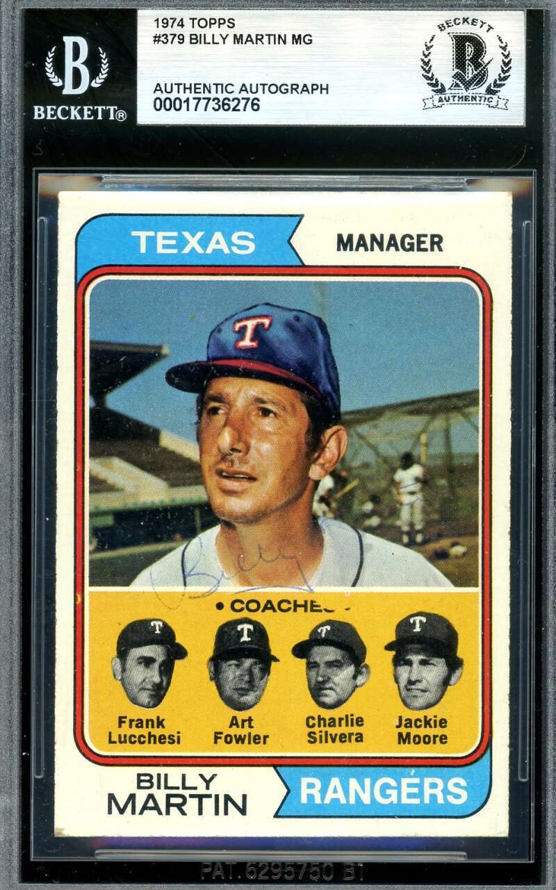 Billy Martin Beckett BAS Vintage Signed 1974 Topps Autograph