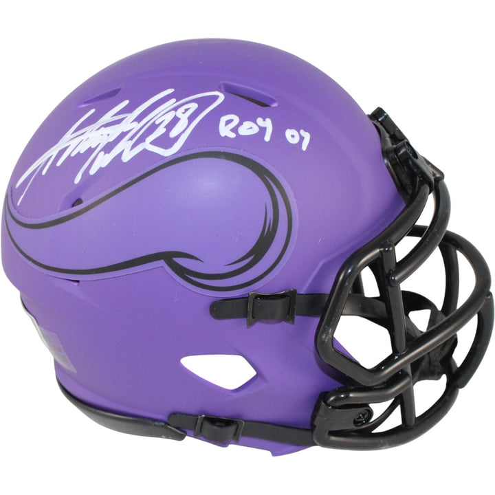 Adrian Peterson Autographed Minnesota Vikings Rave Mini Helmet ROY Beckett 53656