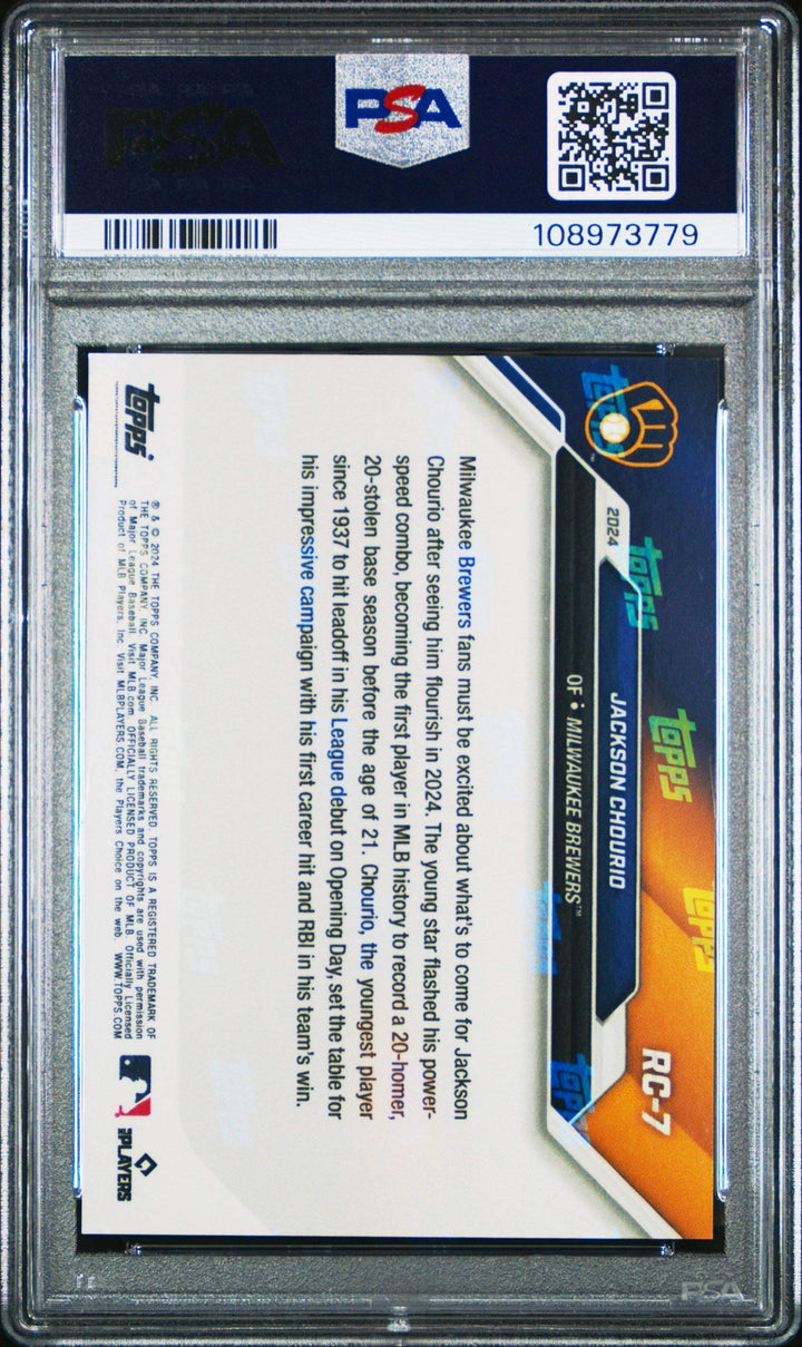 Graded 2024 Topps Now Jackson Chourio #RC7 Rookie Cup Baseball Card PSA 10
