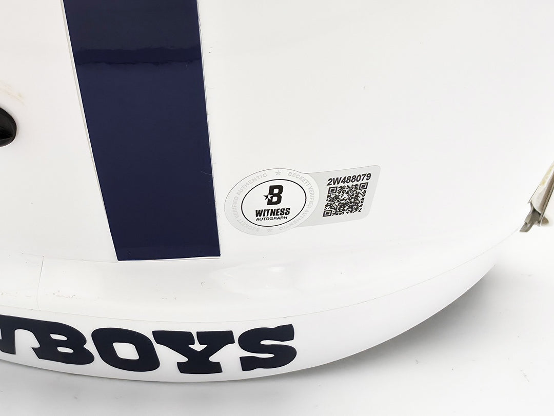 Roger Staubach Auto Cowboys 22 Alternate White Full Size Spd Rep Helmet Beckett