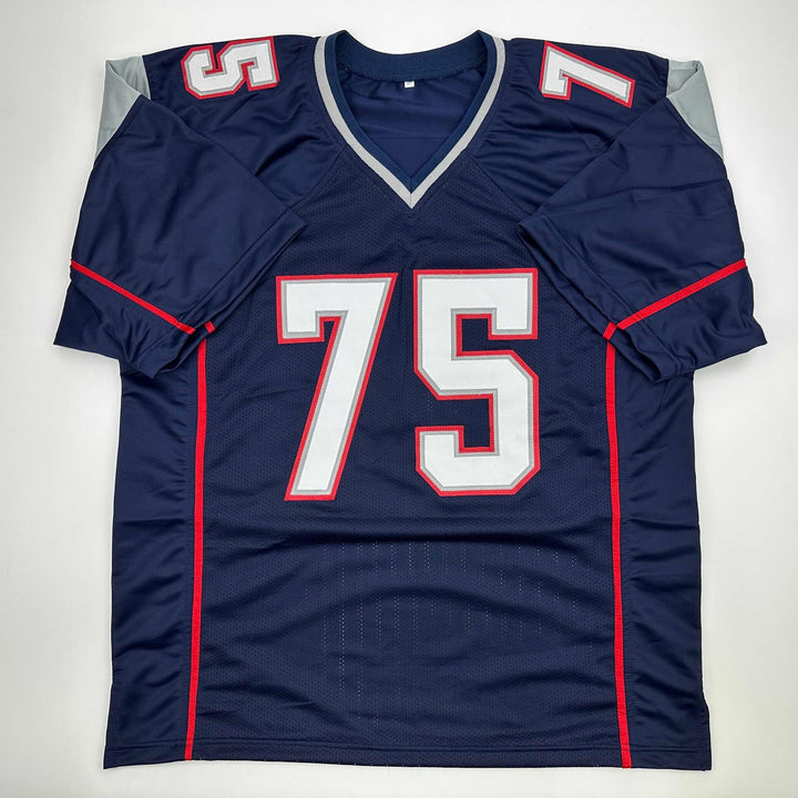 Autographed/Signed Vince Wilfork New England Blue Jersey Beckett BAS COA