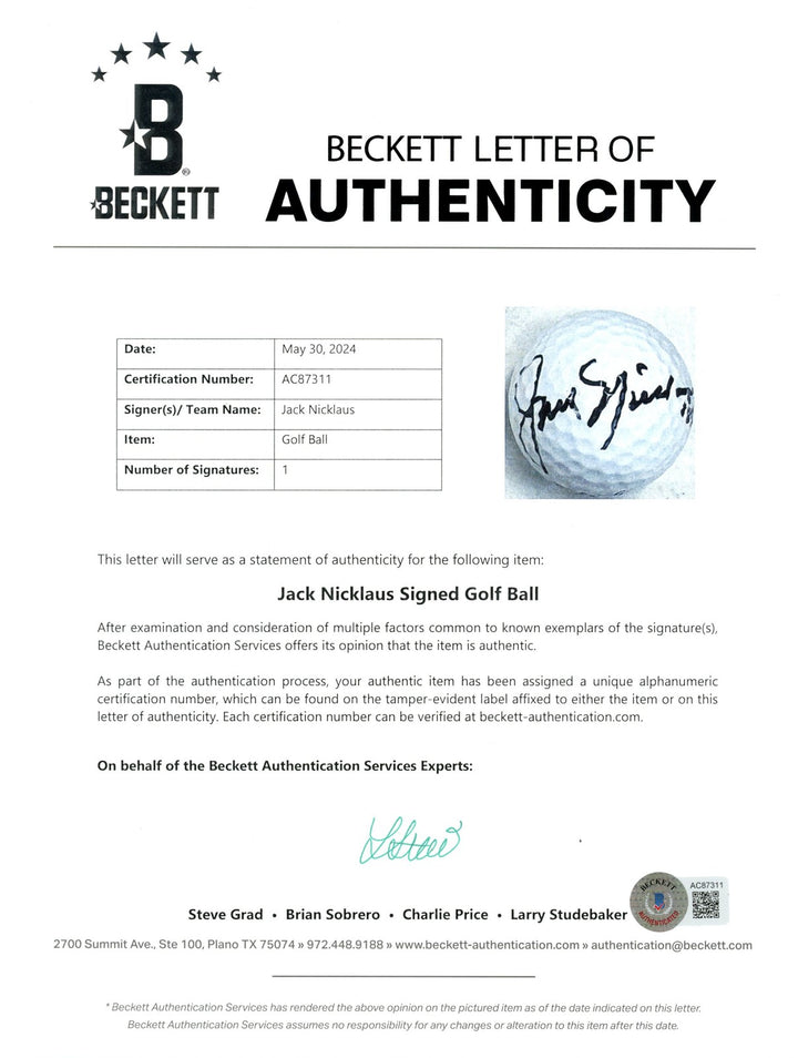 Jack Nicklaus Autographed/Signed PGA Tour Titleist Golf Ball Case Beckett 55415