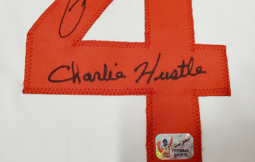 Cincinnati Reds Pete Rose Signed White Jersey "Charlie Hustle" PR Holo