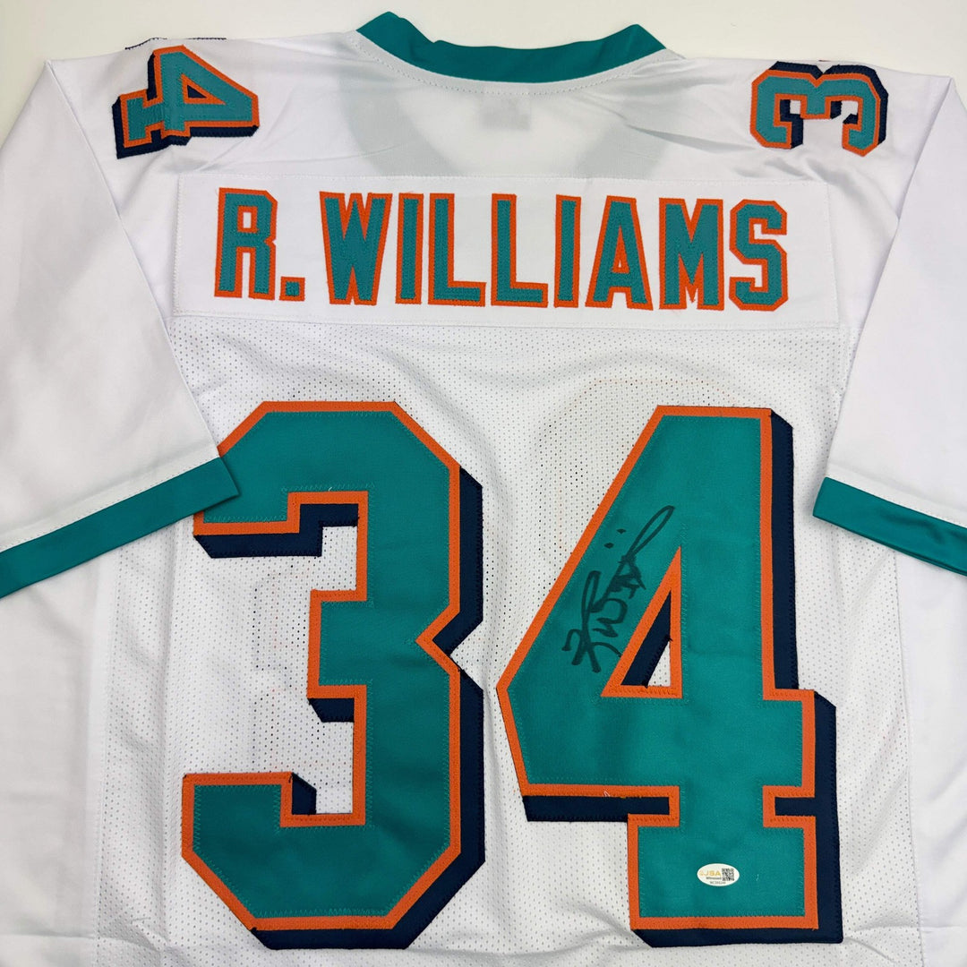 Autographed/Signed RICKY WILLIAMS Miami White Football Jersey JSA COA Auto