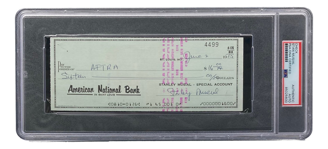 Stan Musial St. Louis Cardinals Signed  Bank Check PSA/DNA 85025600