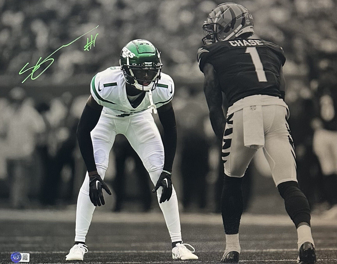 Sauce Gardner NY Jets Signed 16x20 Ja’Marr  Chase Photo Framed Rookie Auto BAS