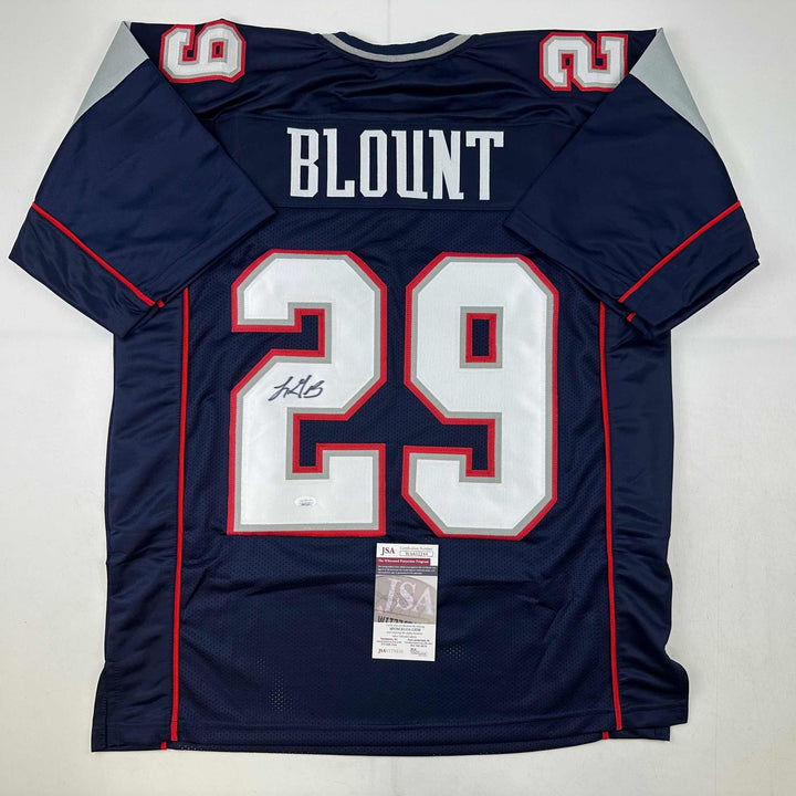 Autographed/Signed LeGarrette Blount New England Blue Jersey JSA COA