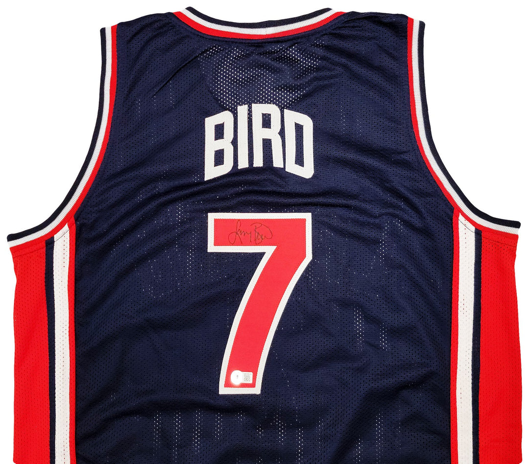 Team USA Larry Bird Autographed Signed Navy Blue Jersey Dream Team Beckett