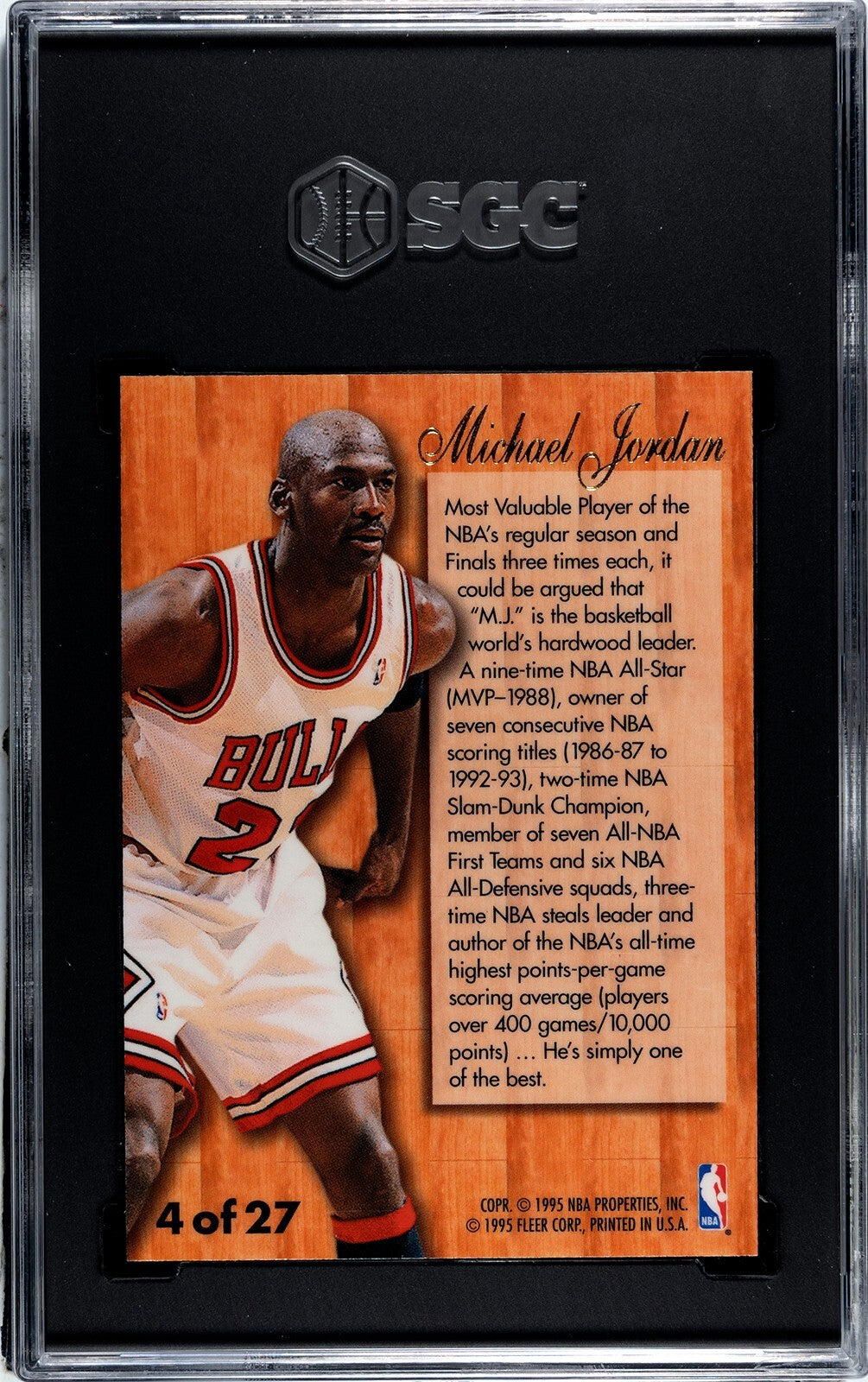 Michael Jordan 1995-96 Flair Hardwood Leader Card #4- SGC Graded 7.5 NM+