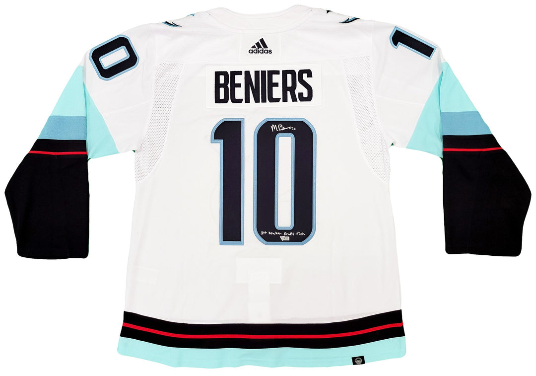 Kraken Matty Beniers Auto White Adidas Inaugural Jersey "1st Draft Pick Fanatics