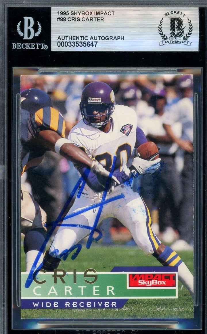 Cris Carter Beckett BAS Signed 1995 Skybox Impact Autograph