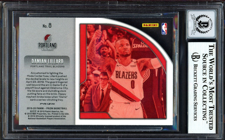 Damian Lillard Auto Signed 2019-20 Panini Prizm Get Hyped Card 8 Sig 10 Beckett