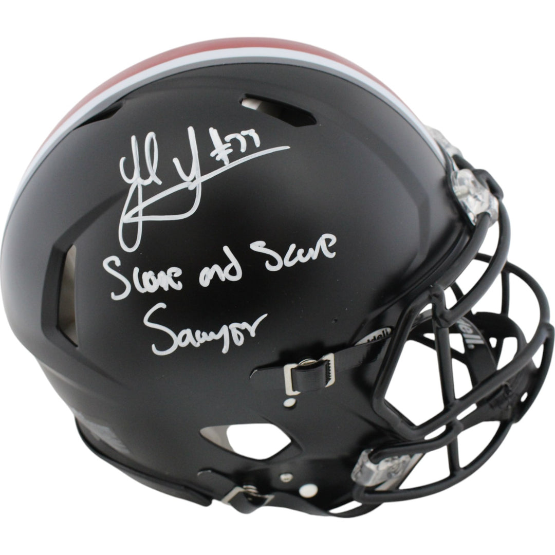 Jack Sawyer Signed Ohio State Buckeyes Black Authentic Helmet Insc Beckett 49634
