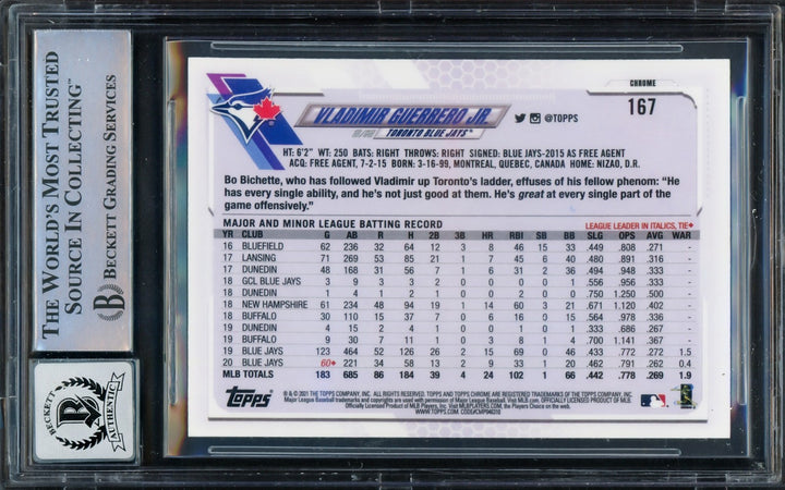 Vladimir Guerrero Jr. Signed 2021 Topps Chrome Card #167 Toronto Blue Jays