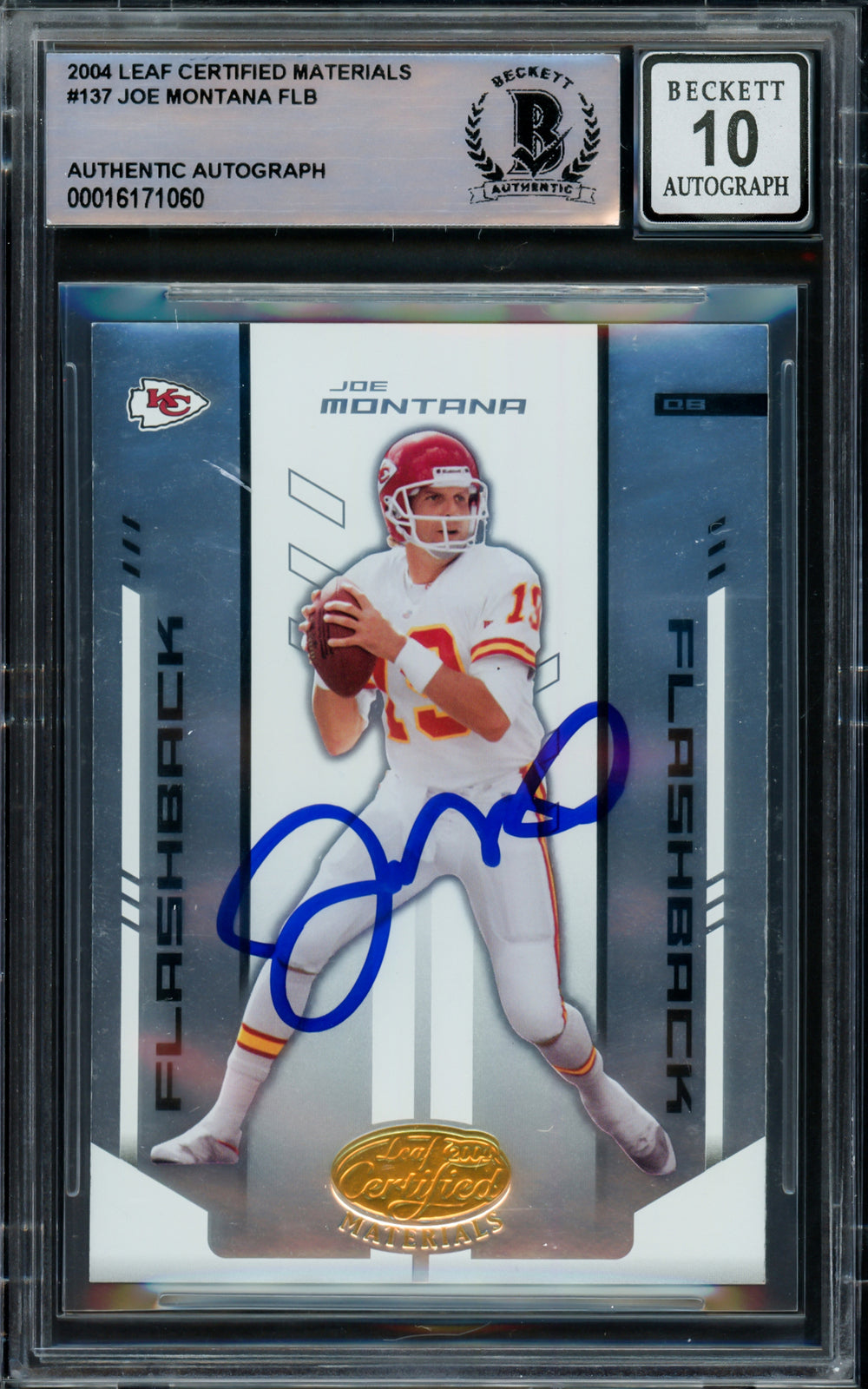 Joe Montana Autographed 2004 Leaf Certified Card Gem 10 Auto Beckett 16171060