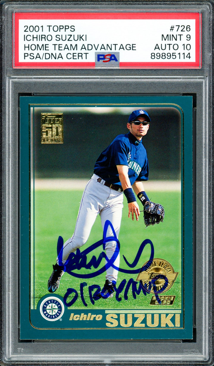 Ichiro Suzuki Signed 2001 Topps Home Team Advantage RC #726 Mariners PSA9