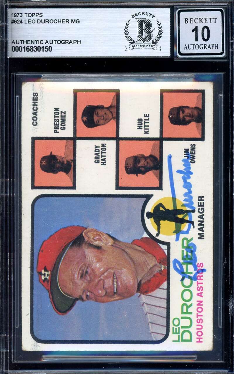 Leo Durocher Gem Mint 10 Beckett BAS Signed 1973 Topps Autograph