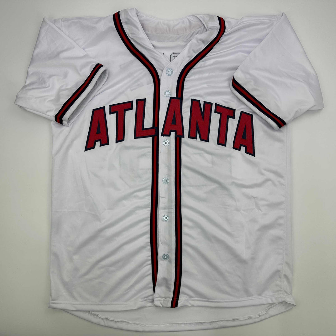 Facsimile Autographed John Smoltz Atlanta White Reprint Jersey Size Men's XL