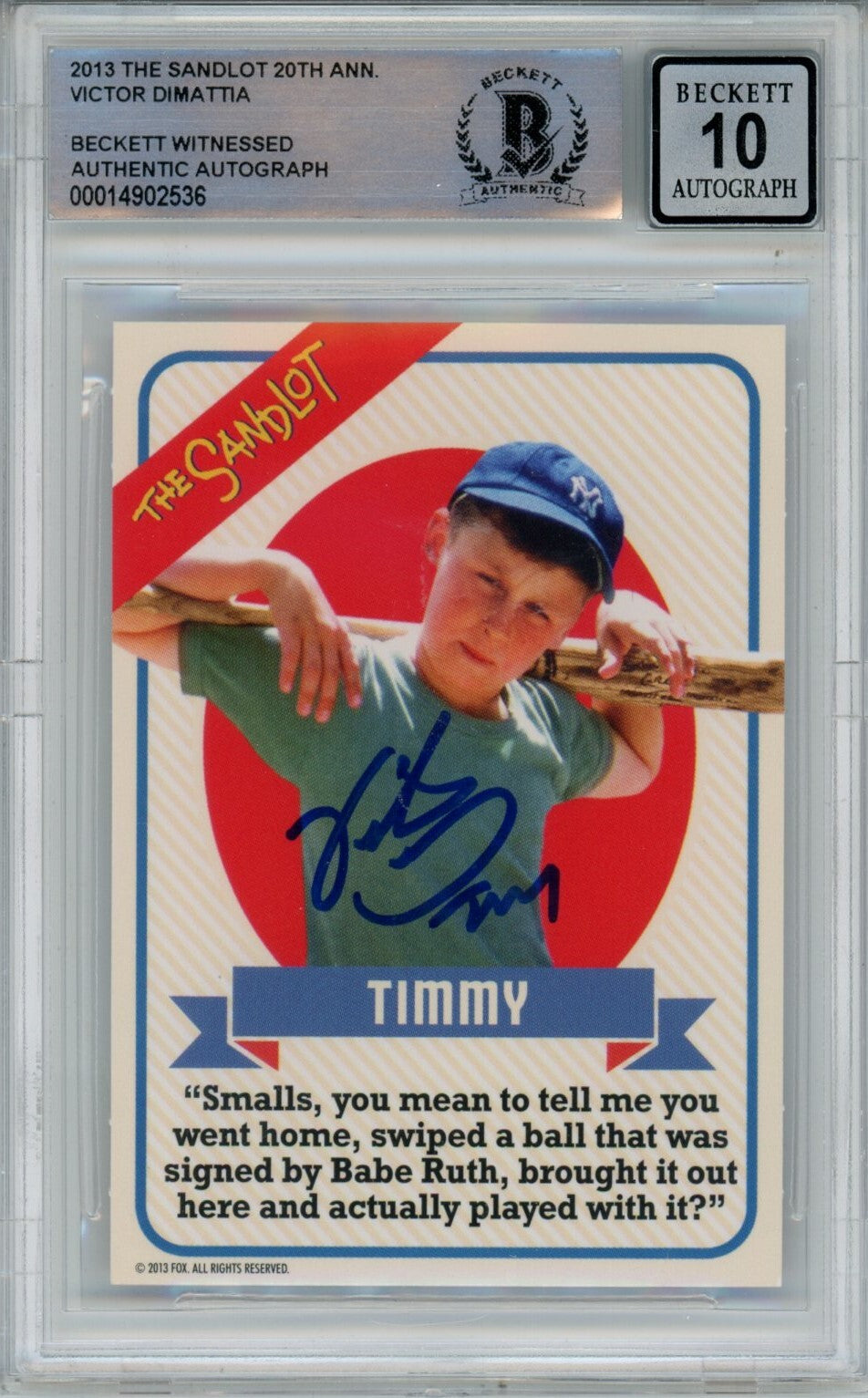 Victor DiMattia Signed The Sandlot 20 Anniv.  Beckett Auto 10 40678