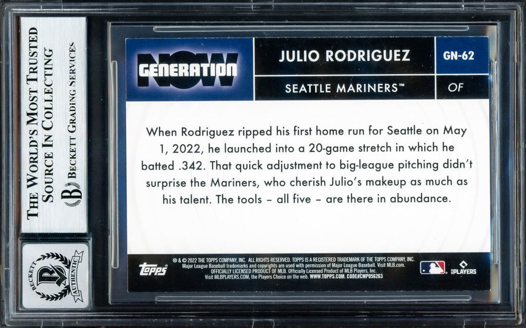 Julio Rodriguez Auto 2022 Topps Generation Now RC GN-62 Mariners Sig 10 Beckett