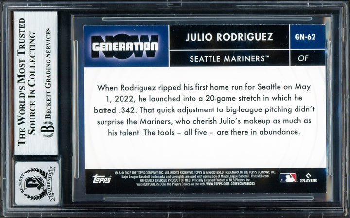 Julio Rodriguez Auto 2022 Topps Generation Now RC GN-62 Mariners Sig 10 Beckett