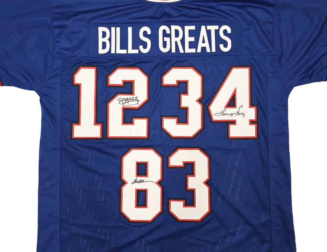 Bills Jim Kelly, Thurman Thomas & Andre Reed Signed Blue Jersey Beckett Witness