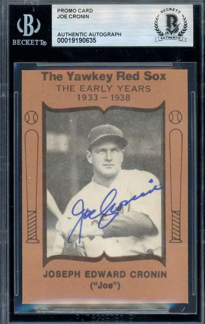Joe Cronin Beckett BAS Signed 1972 TCMA Jimmy Fund Red Sox Yawkey Card Autograph
