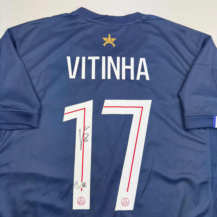 Autographed/Signed Vitinha PSG Paris Saint Germain Blue Jersey Beckett COA