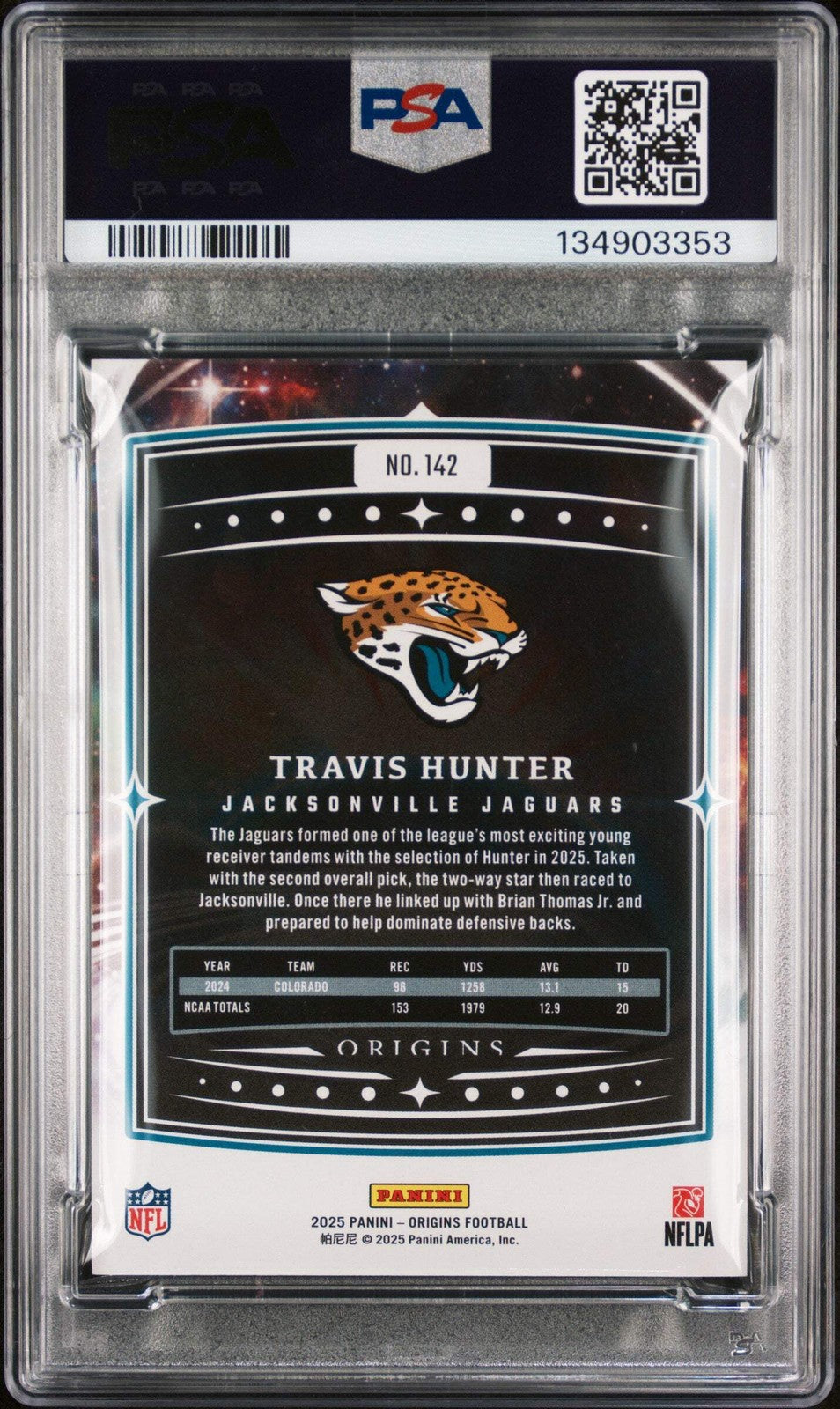 Graded 2025 Panini Origins Travis Hunter #142 Rookie RC Football Card PSA 10