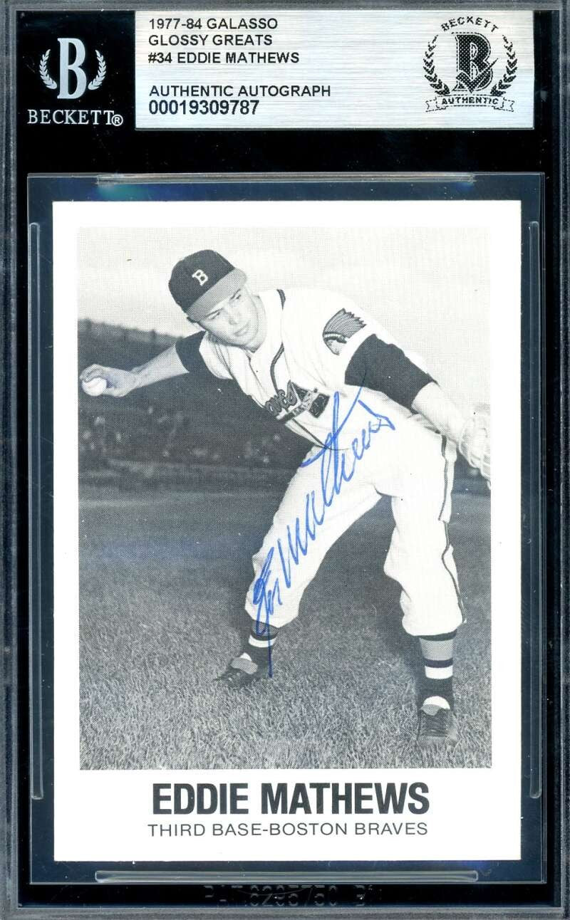 Eddie Mathews Beckett BAS Signed 1977-84 Galasso Glossy Greats Autograph