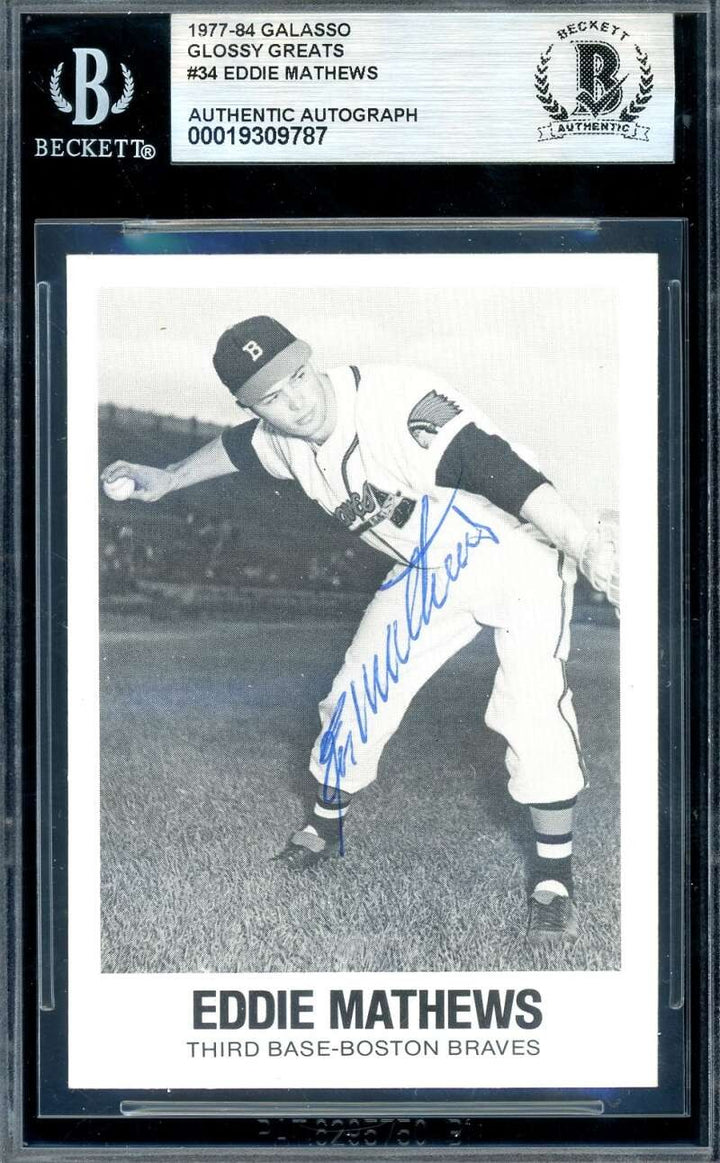 Eddie Mathews Beckett BAS Signed 1977-84 Galasso Glossy Greats Autograph