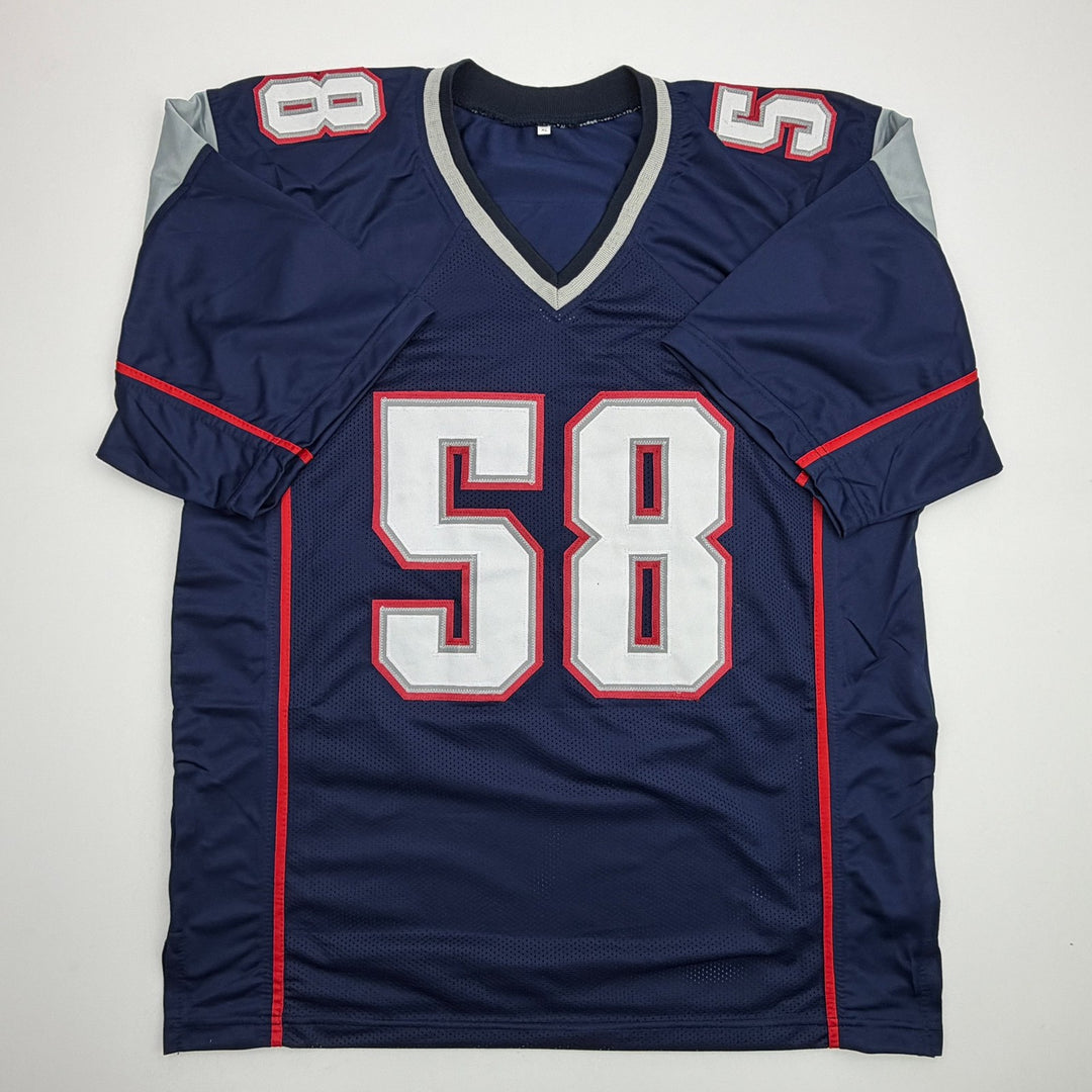 Autographed/Signed Matt Chatham 3x SB Champ New England Blue Jersey Beckett COA