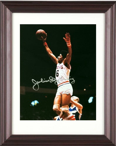 Julius "Dr. J" Erving signed 76ers 8x10 Photo minor dings Framed- Scoreboard COA
